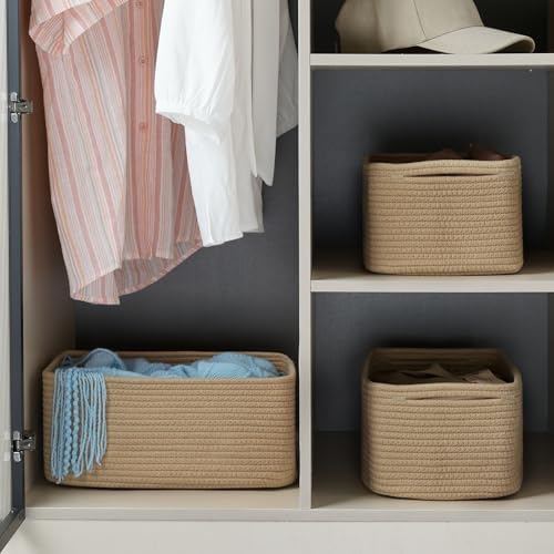 3 Pack Storage Baskets for Organizing, 13.7×9.5×6.3", Brown - Image 2