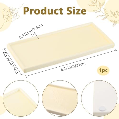 Bathroom Tray Countertop 8.3"x4" Rectangle Ceramic Vanity Tray for Bathroom Counter Decorative Dresser Jewelry Perfume Organizer Tray for Cosmetics Rings Necklaces Earrings (Yellow) - Image 2