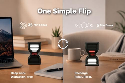Pomodoro Timer for Productivity, Visual Countdown with Light Flow, Flip Timer 25/5 min, Custom Countdown Count-up, USB-C Rechargeable, Silent Study for Kids Students ADHD Gift Work Classroom Office - Image 3