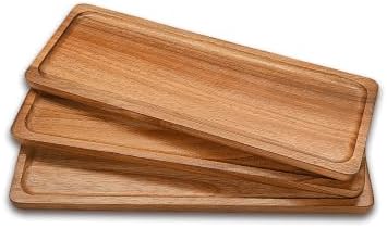 Small Wooden Narrow Tray (11.3 x 4.1 inch) 3 Pack Rectangular Tray by VSUINGO-StriveforPerfection