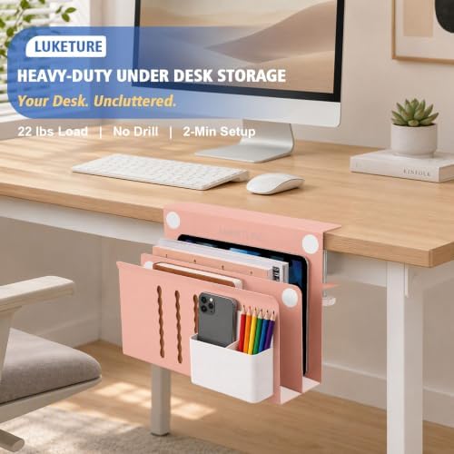 LUKETURE Desk Side Storage, 2 Tie Laptop Holder No Drill Clamp On Organizer - Image 2