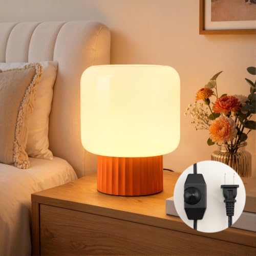VOLISUN Mushroom Lamp, Plug-in Table Lamp with White Glass Shade, 2700K Warm White & Stepless Dimming, Modern Bedside Lamp for Bedroom, Living Room and Home Decor, 1 Pack (Orange) by VOLISUN