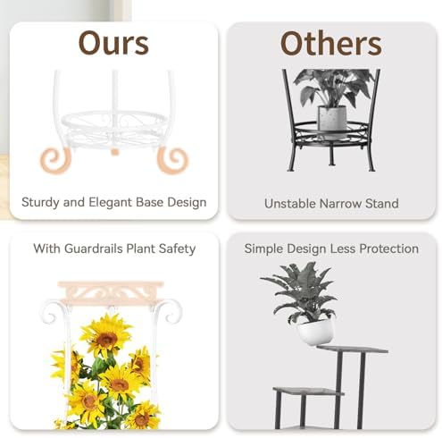 LASZOLA Metal Corner Plant Flower Stand Tall Indoor Outdoor, 2 Tiers White - Image 4