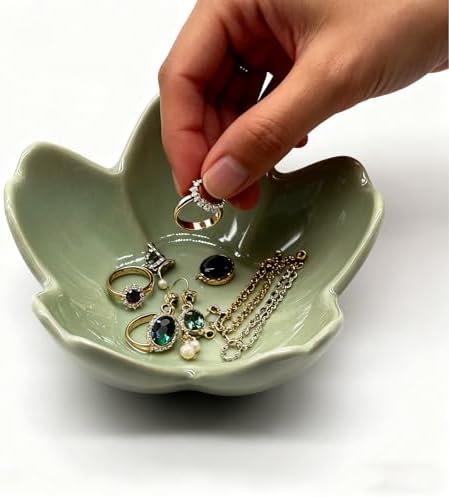 Ring Dish, Ceramic Jewelry Tray, Trinket Holder for Bathroom Nightstand, Small Decorative Bowl (Green) - Image 4