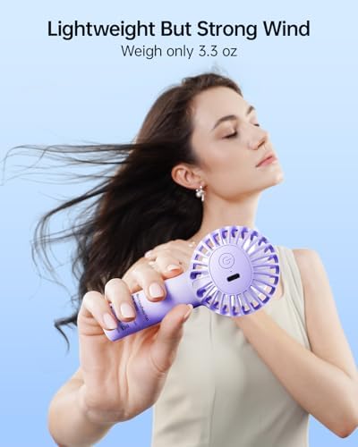 SWEETFULL Mini Portable Fan - Rechargeable Handheld Fan, 3 Speeds Personal Small Hand Gifts for Travel Essentials, Lash, Makeup, Eyelash, Kids, Girls, Women - USB, Cute Design Purple - Image 5