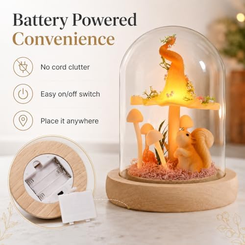 QUELIEN Mushroom Lamp in Glass Dome,Mushroom Gifts for Women - Warm LED Night Light for Bedroom Decor,Birthday Party Decorations,Ideal Birthday Gift Valentines Gift - Image 5