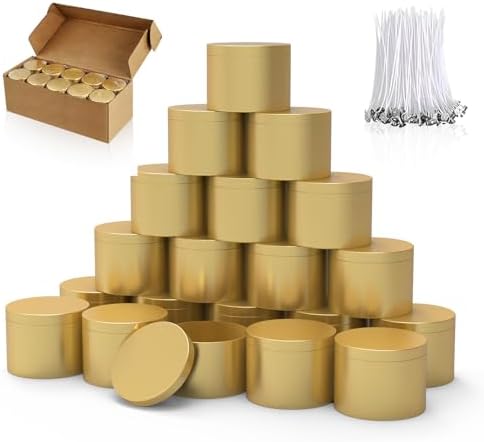 PCREGPAE 4OZ Gold Candle Tins Cans with Lids and Wicks for Making Candles by Unknown
