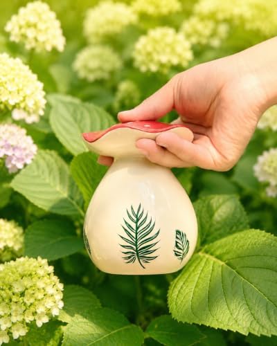 Cute Mushroom Thumb Watering Can, Handmade Ceramic Watering Bell for Small Indoor Plants, Gentle Rain Plant Waterer, Cottagecore Mushroom Decor, Plant Lover Gift by TOMARIST