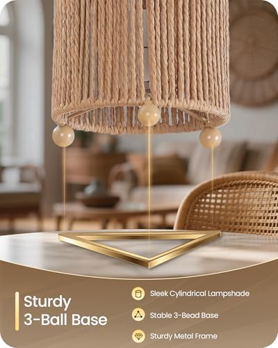 Small Rattan Table Lamps Set of 2, Boho Bedside Lamps Set of 2, Handwoven Paper Lampshade, 4W 2400K LED Bulb Included, Boho Desk Lamp, Nightstand Lamp for Bedroom, Living Room, S11TLP205 - Image 6