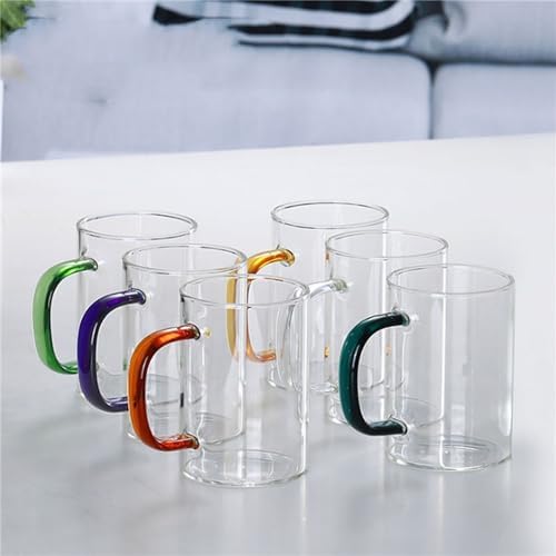 Transparent Glass Cup Set, 10.2Oz/300ml, Coffee Glasses with Colorful Handles, Suitable for Tea Glasses, Juice Glasses, Coffee Glasses, for Party, Restaurant, Weddings, Set of 6 Glass - Image 2