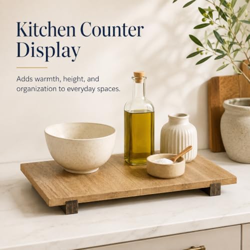 Natural Wood Riser Tray 15"x8", Footed Decorative Display - Image 4