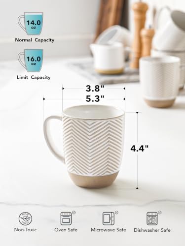 LE TAUCI Coffee Mugs Set of 6, Ceramic Mug Set 16 oz, Embossment Cups for Latte, Hot Tea, Cappuccino, Mocha, Cocoa,Suit For Housewarming Wedding- 3.8 inch, Arctic White - Image 4