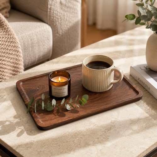 Bamber Wood Serving Tray Wooden Decorative Coffee Tea Platter Black Walnut 15.3 x 11.4 Inches - Image 5
