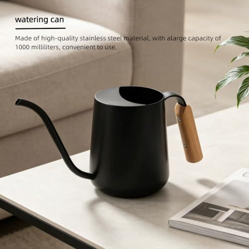 34oz Capacity, Indoor Plants Watering Can with Long Spout, Black Metal with Wood Handle (Black) - Image 3