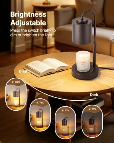 CASTLELIFE Dimmable Candle Warmer Lamp with Timer, Height Adjustable Candle Warmer for Jar Candles, Electric Wax Melt Warmer for Home Decor House Warming Gifts, Birthday Gifts for Women,Coffee - Image 3