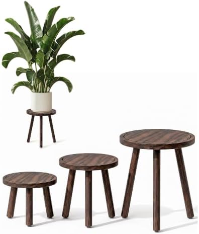 Bamworld Plant Stand Indoor 3 Pack Plant Stools for Indoor Plants Wooden Plant Stands Corner Plant Stools for Patio Garden Balcony Living Room Bedroom(Brown) by Bamworld