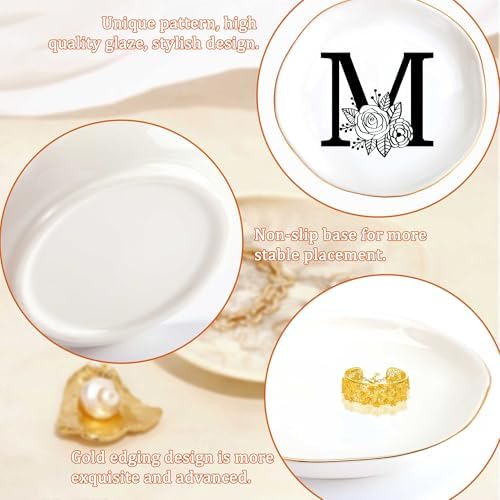 JoycuFF Initial M Ceramic Jewelry Tray, Bridesmaid Bride Gifts, Engagement Birthday Best Friend Mom Grandma Sister Gifts for Women, Trinket Dish for Rings Earrings Necklaces Bracelets Keys - Image 5