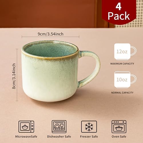 10 oz Ceramic Coffee Mugs Set of 4, Large Coffee Cups with Handles - Image 2