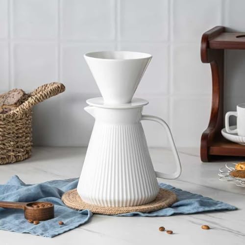 Pour Over Coffee Maker Set, Ceramic Coffee Dripper with Pot Set, 22OZ White Cream Pour Over Coffee Brewer for Home Café Restaurant Camping, Size 02 by AYUCIAPremiumCeramic