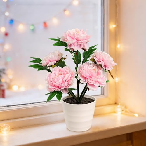 Pink Peony Artificial Flower Lamp, Night Light for Bedroom Wedding Bar Coffee Shop Decor, Christmas Valentines Mothers Day Anniversary Birthday Gifts for Women Mom Grandma Wife Friend - Image 3