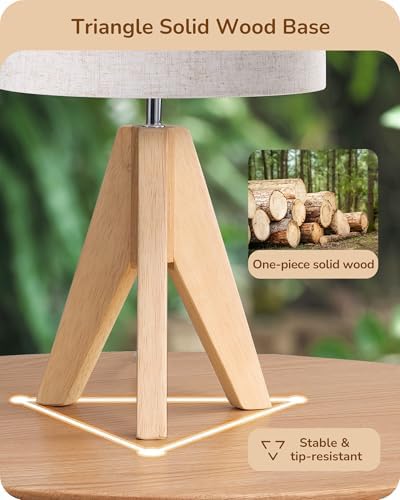 EDISHINE Small Table Lamp, Boho Bedside Lamp, Linen Fabric Shade, 14.2 Inch - Image 2