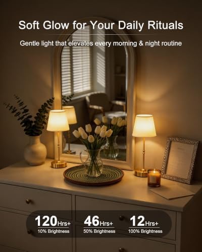 EppieBasic Cordless Table Lamp Rechargeable: Fast Charging & Long Lasting - 2700K Warm Light Vintage Gold Lamps for Women Housewife - Dinning Living Room Bedroom - 2 Pack - Image 2