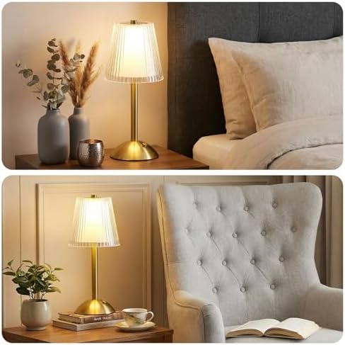 Liliful 1 Pcs Cordless Table Lamp LED Touch, Gold, Hollow Lined Style - Image 6