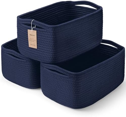 3 Pack Storage Baskets for Organizing, 13.7×9.5×6.3", Navy Blue by MaxuniTechLife