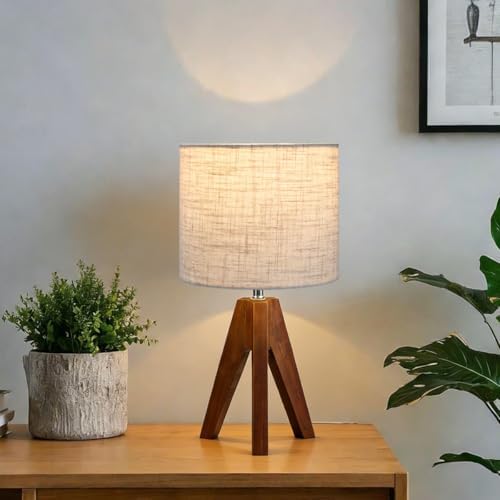 Tripod Table Lamp, Small Bedside Night Stand Lamp with 3 Colors, Decorative Lamp for Bedroom, Nursery, Living Room (Bulb Included) (Espresso Wood) - Image 3