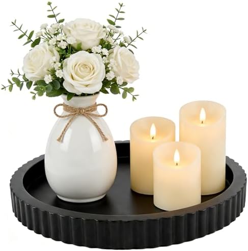 Modern Decorative Tray for Coffee Table, 11" Wooden Black Round Small Decor Tray for Candle, Perfume, Vanity, Kitchen Island Counter & Table Centerpiece by Unknown