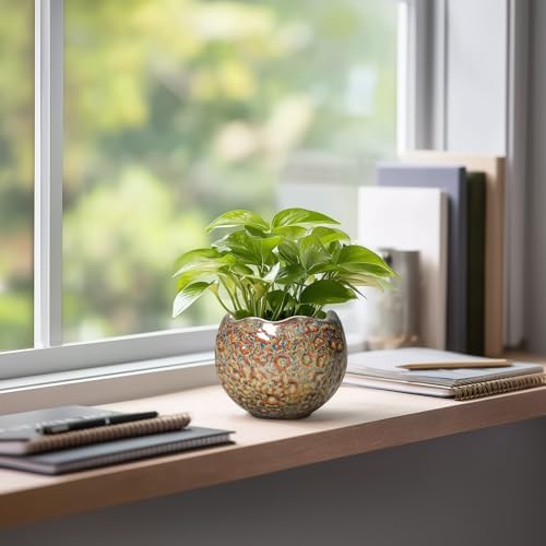 Ceramic Pots for Plants - 4 Inch Plant Pots with Drainage Hole and Plug, Small Succulent Pot for Indoor Plants Outdoor, Modern Flower Pot, Office Decor, Housewarming Gifts, Speckled-Brown - Image 5