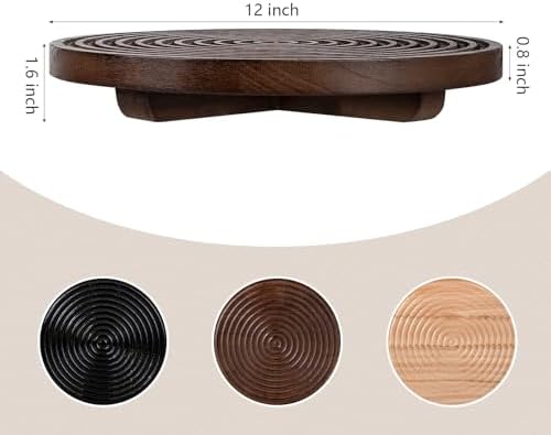 Round Decorative Tray Farmhouse Bathroom Decor Wood Riser, 12" Walnut - Image 3