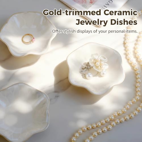 9 Pcs Ceramic Jewelry Dishes, Lotus Leaf Ring Trays, Gold Trim Trinket Tray - Image 2