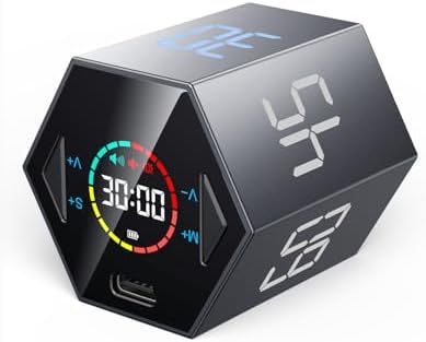 Ticktime Pomodoro Timer Cube, Hexagon Productivity Timer, Pause & Resume, Silent, Vibrate & Adjustable Sound Alert, for ADHD, Task, Work, Study, 5/15/25/30/45/60min & Custom Countdown,Gray by TickTime