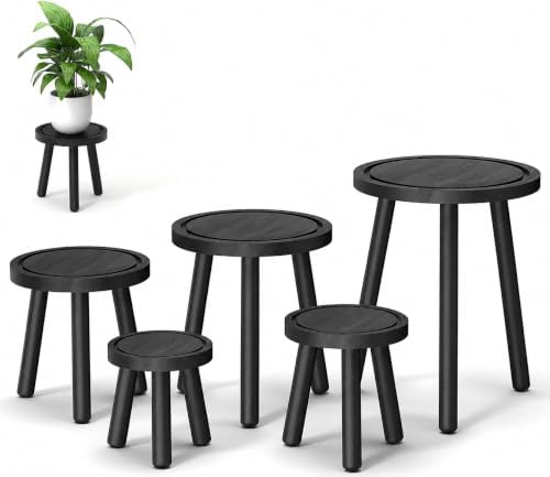 Wood Plant Stands Indoor, 16.7" Tall Plant Stand Outdoor Mid-Century Plant Stool, Single Plant Table Modern Small Round Side/End Table for Living Room, Balcony, Office (Brown) by Unknown