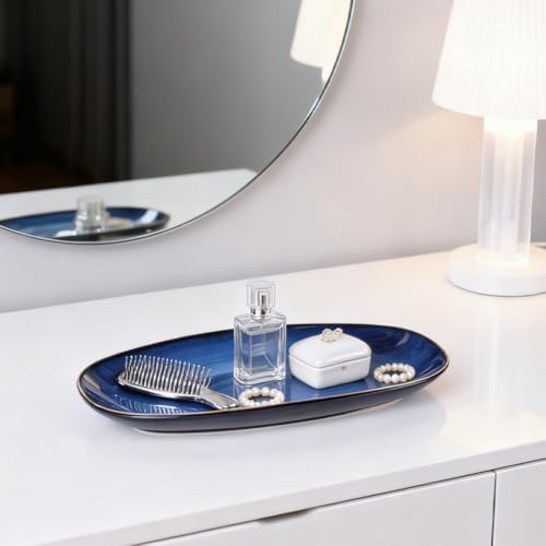 Blue Decorative Bowl – 11" Long Oval Ceramic Bowl, Ocean-Inspired Accent Dish for Keys, Jewelry, Candy or Fruit, Modern Blue Decor Tray for Entryway Table, Coffee Table, Kitchen Counter or Home Decor - Image 5