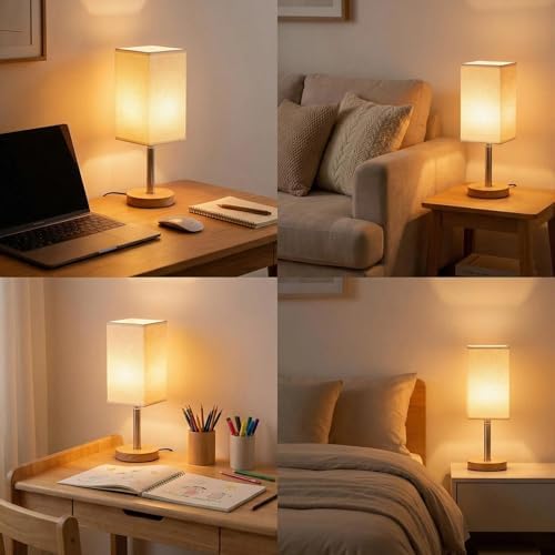 Small Table Lamp for Bedroom, Bedside Lamp with 3000K Warm LED Bulb Included, Nightstand Lamp for Living Room Office Dorm Kids Room, Easy Assemble Minimalist Cream Shade & Wood Base(5W) - Image 7