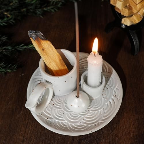 5 in 1 Ceramic Palo Santo Burner Holder for Sage, Incense Sticks & Candle - Image 5