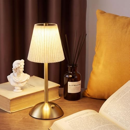 Liliful 2 Pcs Cordless Table Lamp LED Touch, Gold, Linen Fabric - Image 5