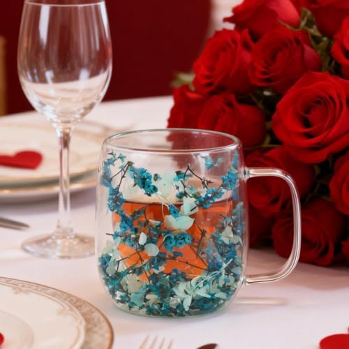 Real Flower Glass Tea Cup, 13 oz Double Wall Glass Coffee Mug with Preserved Flowers, Borosilicate Floral Cup, Gift for Women - Image 6