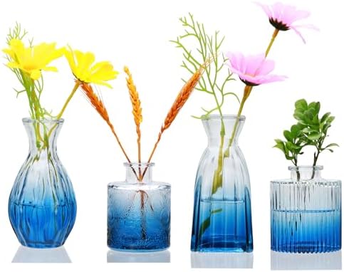 Glass Bud Vases 4 Pack, Small Deepblue Flower Vases for Wedding Centerpiece by Mapoxy