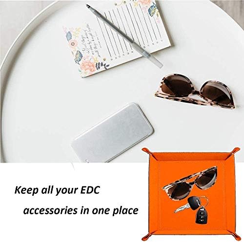 Valet Tray Desktop Storage Organizer – Vegan Leather Catchall Bedside Vanity Tray Nightstand Caddy Holder for Remote Controller, Watch, Keys, Phone, Wallet, Coin, Jewelry, Stone Khaki - Image 3