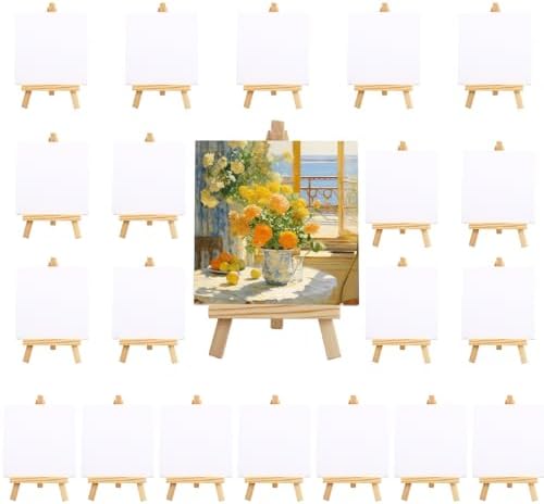 20Pack 4 x 4 Inch Mini Canvases with Easel Sets, Art Canvases Painting Kit for Kids Teenagers by Unknown