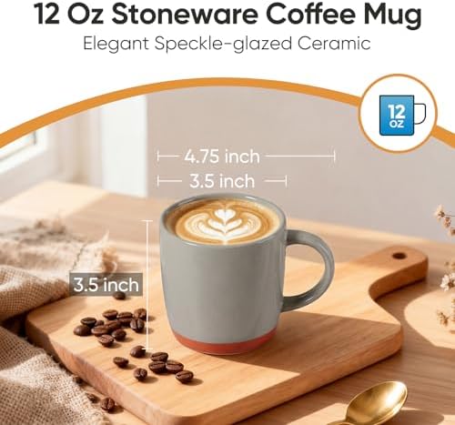 E-far Ceramic Coffee Mug Set of 4, 12oz Modern Coffee Cups, Speckled Khaki - Image 2