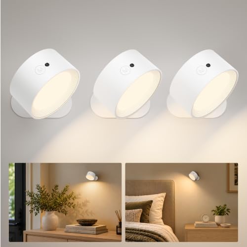 Rechargeable Wall Sconces with Remote, Magnetic Wall Lights, White by AMETHEUS