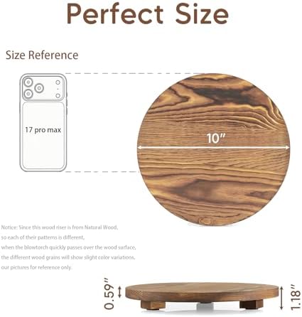 Round Decorative Tray Burnt Wood Bathroom Counter Organizer Pedestal Stand Farmhouse Kitchen Decor Wooden Riser for Soap Dish, Perfume, Candle, Sponge, 10" - Brown - Image 2