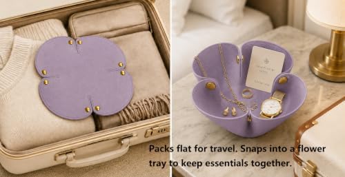 Grained Faux Leather Flower Shaped Valet Tray, Taro Purple - Image 3