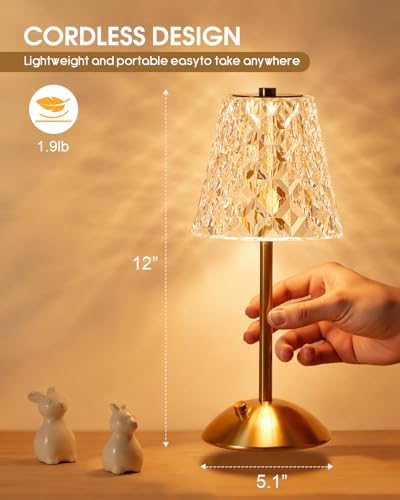 Nusogon Rechargeable Cordless Table Lamp, Gold Small Battery Powered Lamp - Image 3