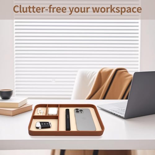 Vegan Leather Valet Tray for Men - Modern Nightstand Organizer for Keys, Wallet, Watch & EDC Essentials, Eco-Friendly & Stylish Storage(Brown) - Image 4