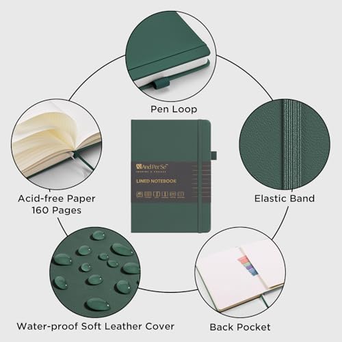 &And Per Se Lined Notebooks 3-Pack Gift Set, A5 Hardcover Journals, 160 Pages 100gsm Thick Paper, Journaling Notebook for Office School (Green) - Image 3